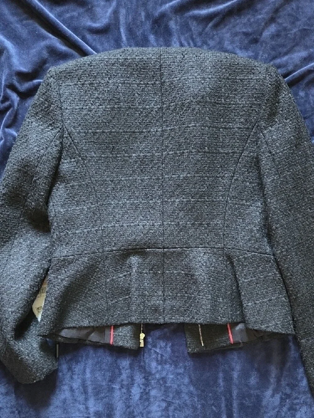 Calvin Klein Black Tweed Collarless Zip Blazer